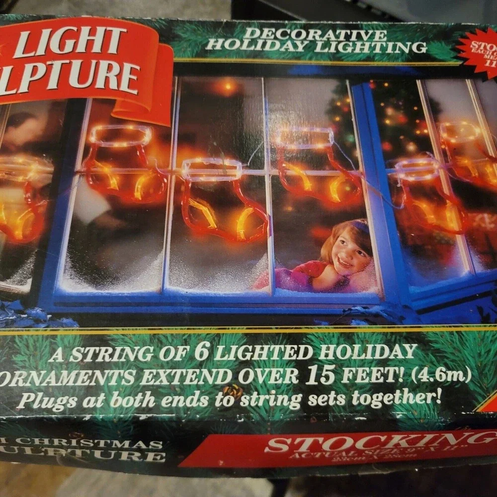 Mr.‎ Christmas Mini Mini Light Sculpture String 6 Stocking Lights 15ft 1994 Red